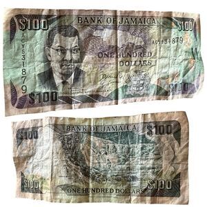Jamaica $100 Banknote - One Hundred Dollars 
Authentic Bank of Jamaica